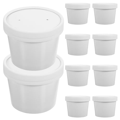 OUNONA 10 Ensembles de Bols à Soupe en Papier Blanc de 240 Ml avec Couvercles, Réutilisables, Faciles à Ranger et Compatibles Réfrigérateur, pour L'école Fitness