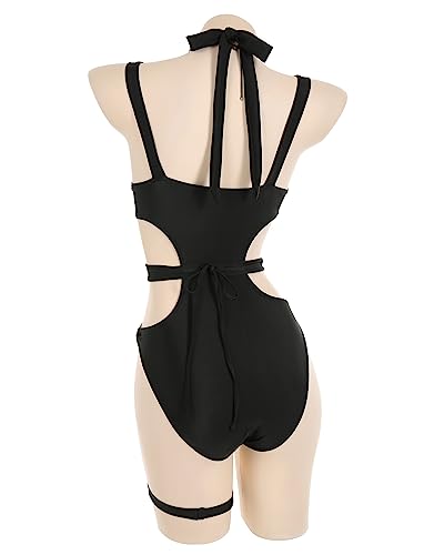 MEOWCOS Women's One Piece Swimsuits Gothic Swimsuit Chest Zipper Cutout Bathing One-Piece Swimwear3