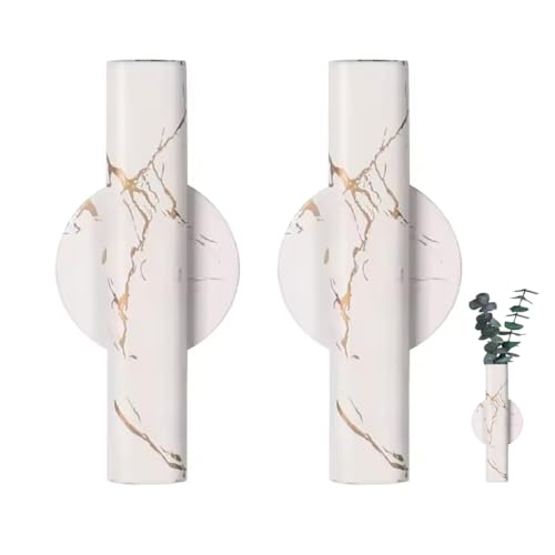 Lot de 2 tubes de fleurs muraux autocollants - En métal - Décoration à suspendre - Vase collant - Montage mural minimaliste - Vase ouvert pour arrangements...
