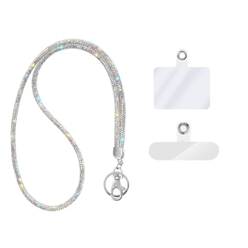 Latest Upgrade Fashion 34.8'' All Round Crystal Neck Strap Lanyard,Bling ID Badge Holder,Rhinestone Necklace Work Name Badge Reel Clip,Bonus 1 Cellphone Safety Tab(1PC,AB)