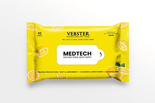 VEBSTER Antibacterial Wet Tissues | Cleanses & Moisturises | 10 Wipes | Lemon | 1 31apWVBTokL. SL500