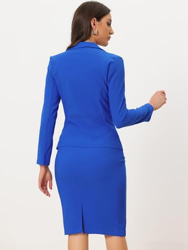 Allegra K Damen 2-teiliges Anzugrock-Set Business Casual Langarm Blazer und Bleistiftrock, Königsblau, X-Groß
