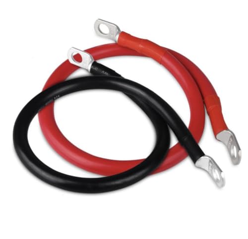 QKUDNGHY 2 AWG 12in Power Battery Cables with 3/8' Lugs Terminals,Pure Copper Battery Inverter Cables Set, 2 Gauge x 12' (1 Black & 1 Red) for Marine Solar ATV Lawn Mower RV Car Motorcycle (12-Inch)