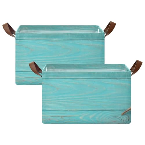 NIBAINLO 収納かご 2点セット,ロープ、石、貝殻、ヒトデをターコイズ色の木製フレームにあしらった海洋テーマ 収納バスケット ストレージバスケ ット おもちゃ収納 小物入れ 車用 折り畳む式 収納ケース 取っ手付き おしゃれ 衣類収納ボックス 大容量