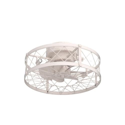 Flush Mount White Caged Ceiling Fan with Light, 20" Small Bladeless Ceiling Fan and Remote, Rustic Low Profile Ceiling Fans 4-Speed Reversible Enclosed Ceiling Fans for Bedroom Kitchen Farmhouse - Image 4