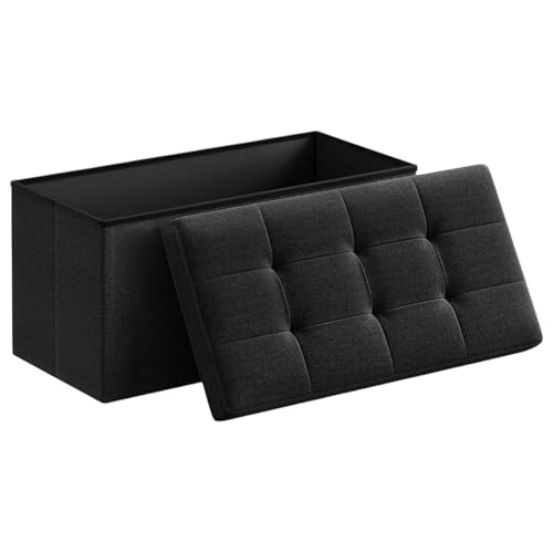 Mi Ko Mi Ka Puff Almacenaje Plegable Baúl de Almacenaje Multifuncional, Taburete Reposapiés, Banco de Cubo Soporta hasta 300 kg, para Sala de Estar, Dormitorio y Entrada - 76 x 38 x 38 cm (Negro)