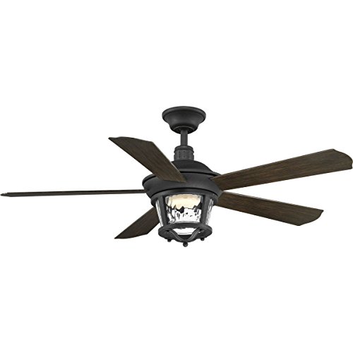 🔥 Flash Sale Progress Lighting P2576-8030K Protruding Mount, 5 Toasted Oak Blades Ceiling fan with 18 watts light, Forged Black