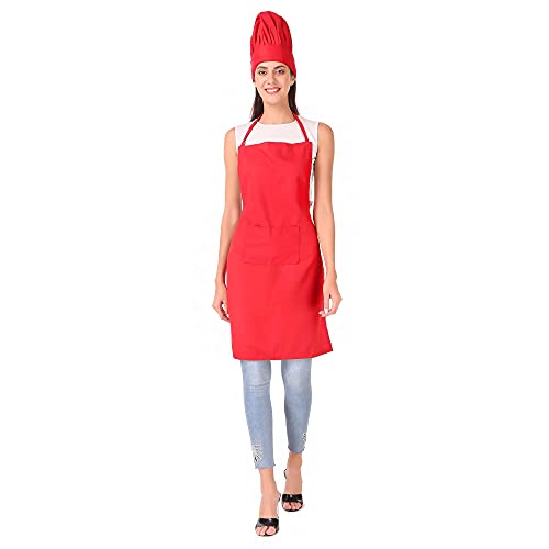 Image of KODENIPR CLUB Kitchen Apron With Cap Set for Women /Men Chef (Red)
