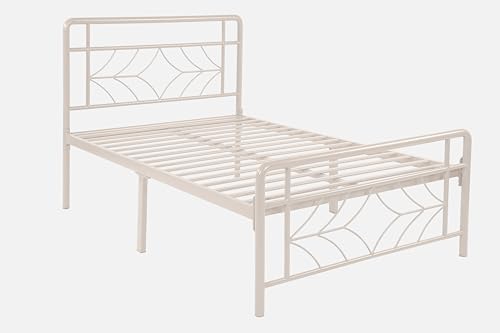 Image of Vara Metal Extra Single Size Bed Without Storage | Wrought Iron Single Bed with Headboard & Footboard| Sturdy Powder Coated Platform Cot for Bedroom (Vara Ivory)