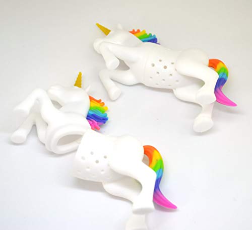 2 Pcs In 1 Box Unicorn Shape Set Of 2 Tea Infuser Loose Leaf Strainer Herbal Fruit Tea Filter Diffuser Food Grade Silicone In Rainbow & White Lot Of 2 #TOP4