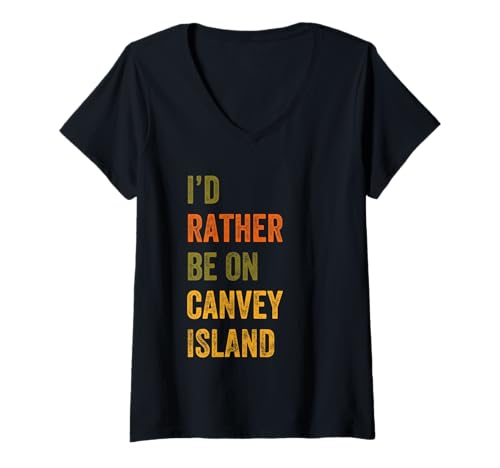 Womens I'd Rather Be On Canvey Island Retro Vintage Text V-Neck T-Shirt