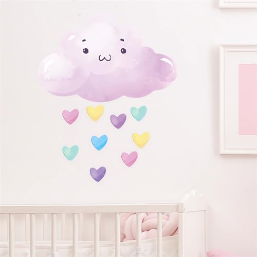 2 hojas de stickers de pared corazones y nubes rosas