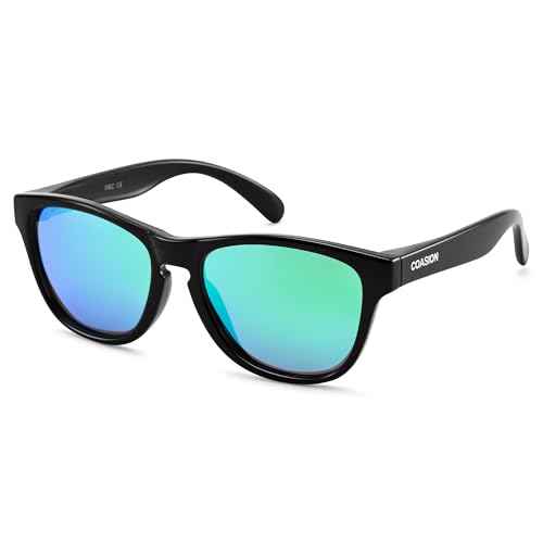 Image of COASION Classic Retro Kids Polarized Sunglasses for Boys & Girls Age 2-9 | UV400 Shatterproof Lightweight Sun Glasses with Brand Logo, Toddler Beach Outdoor Travel Sunnies, Children Summer Must-Haves