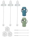 Dr. Brown's Sippy Straw Cup Conversion Kit with Silicone Sleeves for Narrow Glass Baby Bottle 8oz, Weighted Straw Replacement Kit with Soft Sippy Spout and Handle, 6m+, Set of 3