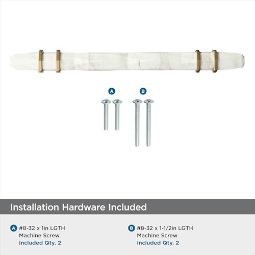 Image of Amerock | Cabinet Pull | Marble White /Golden Champagne | 5-1 /16 inch (128 mm) Center to Center | Carrione | 1 Pack | Drawer Pull | Drawer Handle | Cabinet Hardware | Zinc | 5-1 /16 inch (128mm) Center-to-Center Mounting Distance and 7-1 /2 inches Overall Length, Durable Zinc Cabinet Hardware