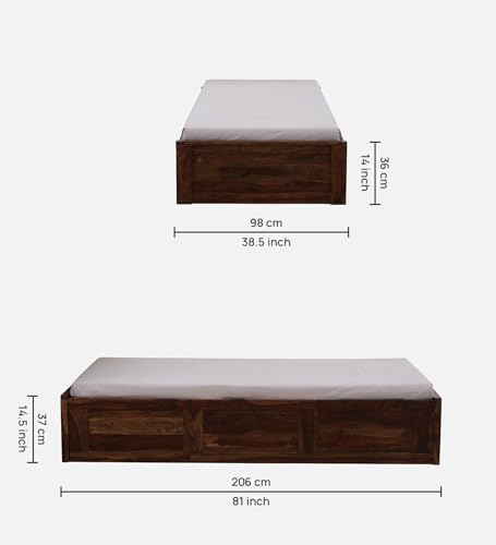 Image of Solid Wood Single Diwan Bed Cot for Bedroom | Guest Room | Living Room | Hall with Storage Box (Single Size, Teak Finish, 1 Piece)
