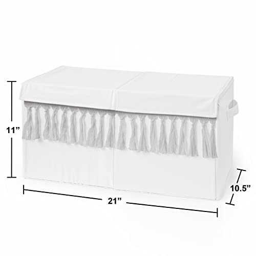 Sweet Jojo Designs Boho Bohemian Boy Girl Small Fabric Toy Bin Storage Box Chest For Baby Nursery Or Kids Room - Grey White Farmhouse Shabby Chic Designer Modern Minimalist Gray Tassel Cotton Neutral #TOP2