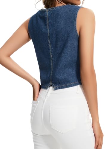 Womens Denim Vest Sleeveless V Neck Button Down Jean Jacket Y2K Summer Crop Tops4