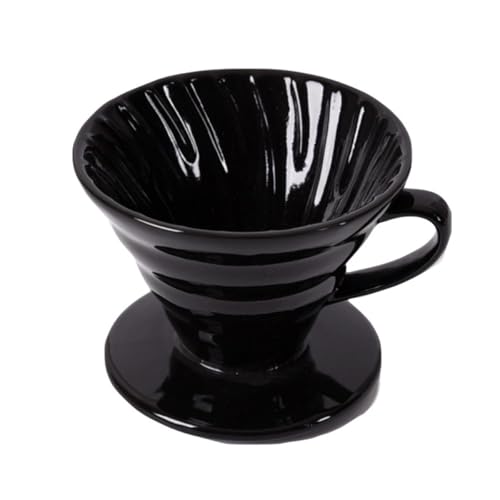 BATHVEVE Cafetera de Filtro de Café de Cerámica Negra Brillante, Gotero Cónico para 1-2 Personas, Taza Coladora Reutilizable para Uso Doméstico y Oficina, Accesorio Permanente para Café