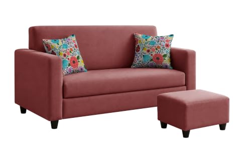 Image of Rosebell 2 Seater Sofa with Ottoman | Living Room Couch | with Printed Cushions | Sofa for Home, Apartment & Office-Rose Pink Color