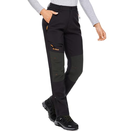 mosingle Waterproof Hiking Trousers Womens Snow Ski Fleece Lined Walking Outdoor Fishing Insulated Soft Shell Winter Warm Pants #6081-Black-6