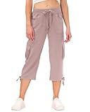 pantacourt rose femme JINSHI Pantalons Femme Pantacourt Cargo d'été 3/4 Long Capri Pantalon avec Plusieurs Poches Rose Foncé XL