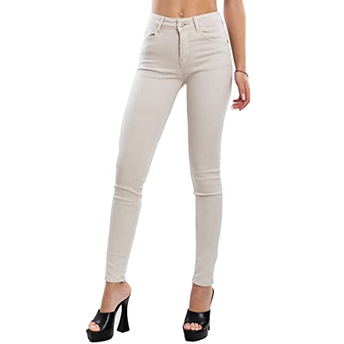 Toocool Jean Femme Pantalon Skinny Slim Élastique Bodycon VI-8006, beige, XS