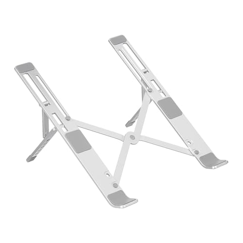 Image of amazon basics Laptop Stand, Height-Adjustable, Foldable, Portable, Ventilated, Fits Up to 15.6-Inch Laptops (Aluminium Alloy, Silver)