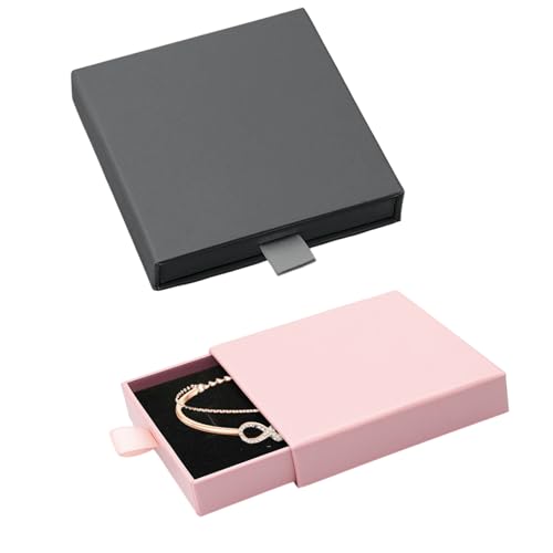 pawpoem 2 pcs Confezione Regalo per Gioielli Scatole Regalo, Scatola per Gioielli, Rosa e Nera, 9x9x1,7 cm, Porta Collane, Porta Orecchini, Anelli, Bracciali, Confezione Regalo Raffinata e Sicura