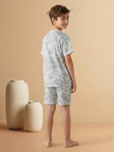 Image of Li'l Tomatoes Boys 100% Cotton Night Suit Set | Half Sleeve T-Shirt & Shorts | Color Block & Typography Print | Soft & Breathable Sleepwear | Casual Summer Wear | 9-16 Years