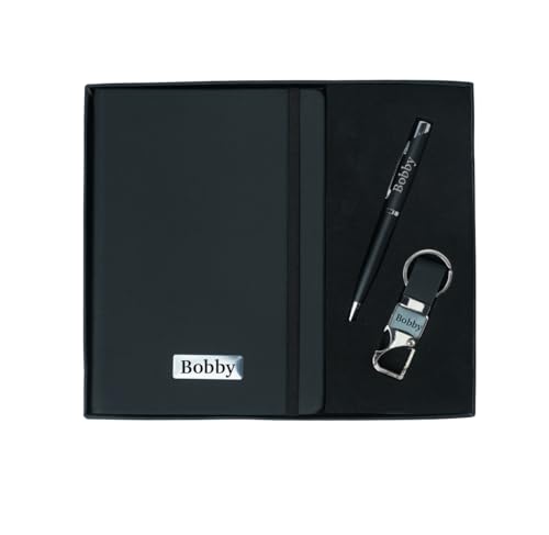 Image of Personalised 3 in 1 Corporate Gift Set which includes Diary,Keychain& Metal Pen. Personlised Gift Set On Rakhi, employee of the month, Personalised Corporate Gift for Clients. (Black)