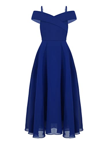 iiniim Robe Cérémonie Soirée Cocktail Enfant Fille Robe Épaules Denudee sans Manches Demoiselles d'honneur Princesse Robes Mousseline De Soie 4-16 Ans Bleu Royal...