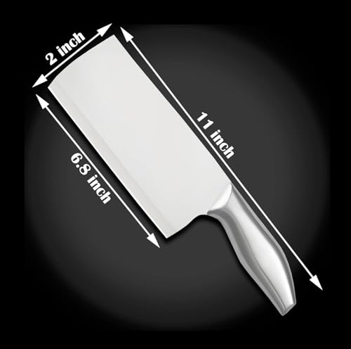 Image of PINBO Premium Stainless Steel Meat Cleaver Knife | Heavy Duty Sharp Blade for Meat, Chicken, Bone & Vegetables | Full Stainless Steel Handle Kitchen Knife for Chopping & Cutting (1 Pc)