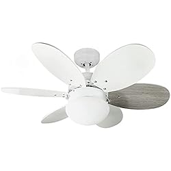 Ventilador Techo Tokyo Aki wonderlamp - Ventilador de techo con luz Tauro, Palas reversibles, 1xE27, Máx. 60W, 3 velocidades, Verano/Invierno, Blanco o Gris