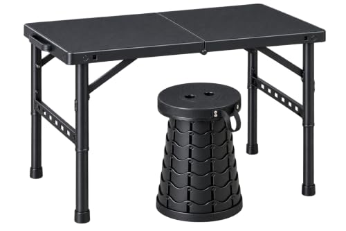Image of Portable Camping Table and Stool Set Lightweight Foldable Camp Tables with Net for Beach Trips, Fishing, Picnic, Cooking & Much More