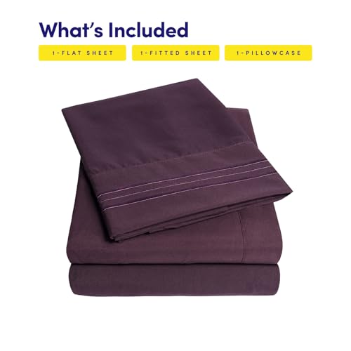 Image of 1500 Supreme Collection Twin XL Sheet Sets Purple- 3 Piece Bed Sheets and Pillowcase Set for Twin XL Mattress - Extra Soft, Elastic Corner Straps, Deep Pocket Sheets, Twin XL Purple