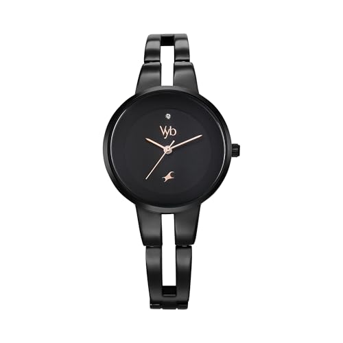 Fastrack Vyb Halo Quartz Analog Black Dial Black Metal Strap Watch for Girls - FV60035NM01W