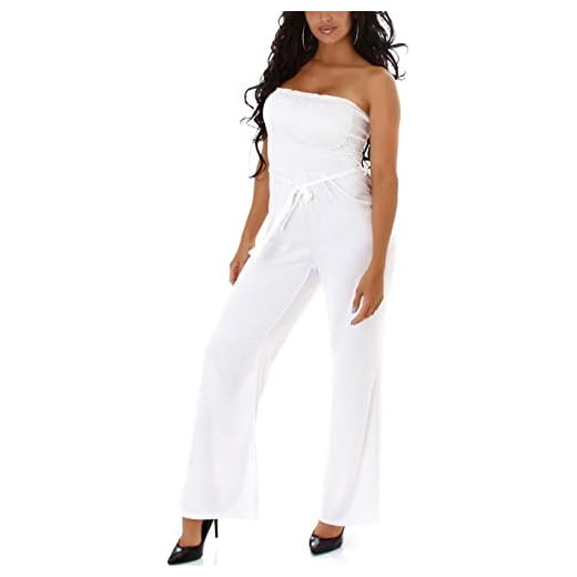 Jela London Damer lätt bandeau-jumpsuit sommar stretch satin, Vit, M
