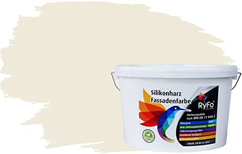 RyFo Colors Silikonharz Fassadenfarbe Lotuseffekt Trend Weißtöne Cremé 10l - bunte Fassadenfarbe, weitere Weiß Farbtöne und Größen erhältlich, Deckkraft Klasse 1