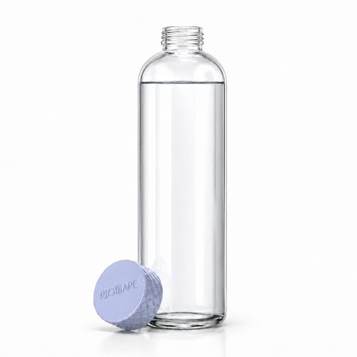 Image of Rioware Glass Water Bottle 1 Litre | Airtight lid | Leak Proof | Silicon Cap | Fridge Water Bottles for Home, Office & Gym (1 Ltr- Pack Of 1, Blue)
