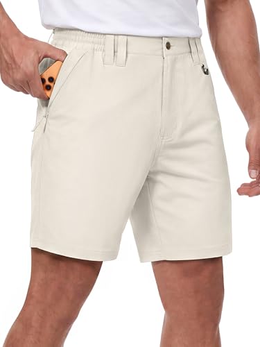 Image of IGOLUMON Men's Golf Shorts 4-Way Stretch Performance Chino Shorts with 5 Pockets Elastic Waist Summer Walking Shorts for Men Quick Dry & Breathable 34W*9L-Apricot