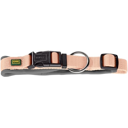 Hunter Hundehalsung NEOPREN Vario Plus, Farbe: pfirsich/grau, strapazierfähiges Nylon, weiche Neoprenpolsterung, stufenlos verstellbar, mit Zugentlastung, pflegeleicht, komfortabel, Größe: S-M/2,0