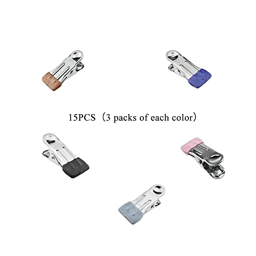Image of Hahiyo Stainless Steel Clothespins Sock Clip Laundry 2.2inch Length with Spring Strong Grip Windproof Easy Pinch Hang Handy Save Space Not Damage Leave Pinch Mark for Clothesline Towel 5colors 15PCS