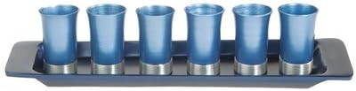 Yair Emanuel Anodized Aluminum Set of 6 Small Kiddush Cups with Tray - Light Blue
