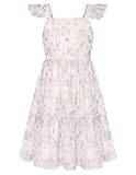 GRACE KARIN Girls Spring Floral Dress Ruffle Sleeve A-Line Casual Dresses for Kids Purple Floral 8Y