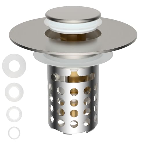 Universal Bathroom Sink Drain Strainer Hair Catcher Brushed Nickel