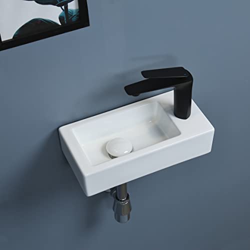 Bathivy Corner Sink Bathroom Wall Mount Sink Rectangle White Ceramic Porcelain Sink Small Cloakroom Sink Wall Hung Vanity Vessel Sink Wash Basin With Faucet Hole And Drain (15"Lx7.5"W(Right Hand)) #TOP22