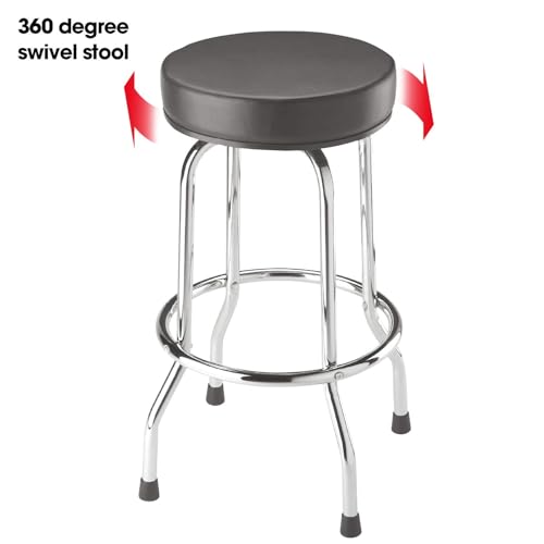 Image of BIG RED Torin Swivel Bar Stool: Padded Garage /Shop Seat with Chrome Plated Legs, Black, 28.74 inch Tall, 18.5 inch Diameter