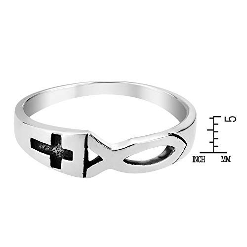 AeraVida Meaningful Christian Fish & Cross .925 Sterling Silver Ring | Adorable e Wedding Rings For Women | Chic Comfort Fit Silver Rings for Women | Promise Ring | Sterling Silver Rings Sizes 5-124