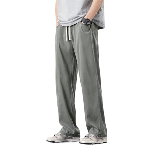 Summer Men's Trousers Thin Baggy Straight Wide Leg Pants Drawstring Elastic Waist Korea Jogger Casual Pant
